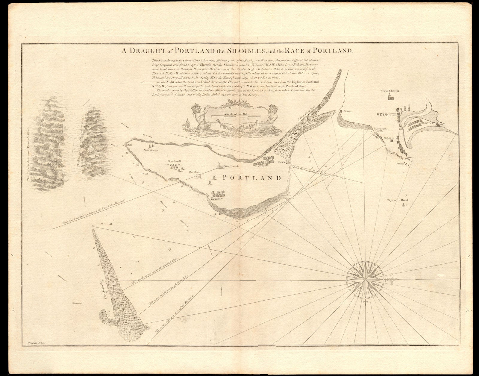 'PORTLAND, the Shambles & the Race of Portland' chart.Weymouth.COLLINS c1774 map